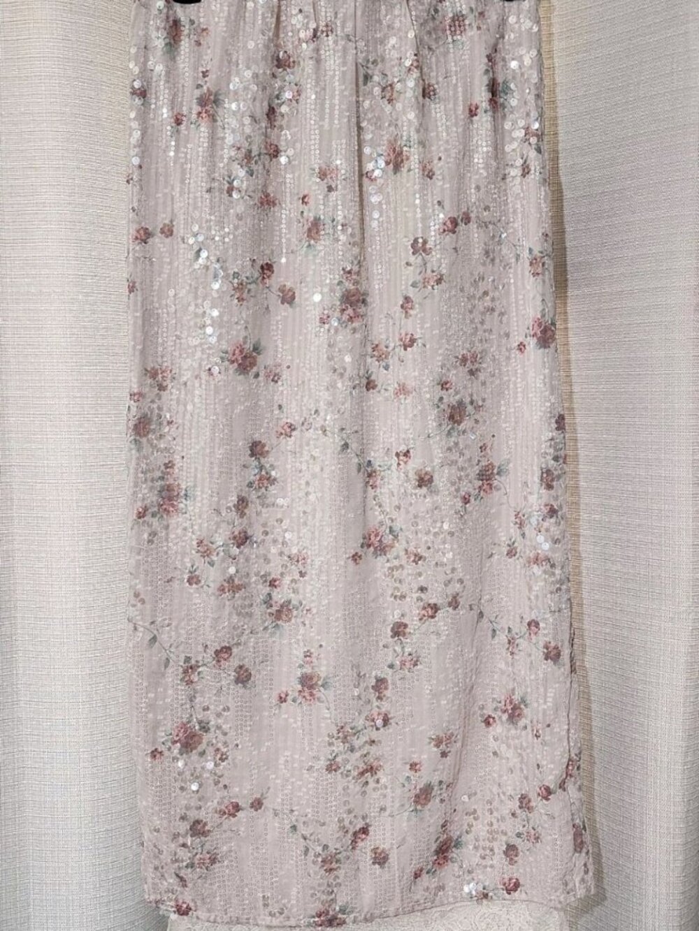 And Now This Women's Maxi Skirt Floral Print Sequinned Pull-On Lace Size XS NWT